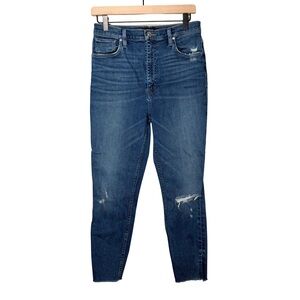 Hudson Curvy High Rise Skinny Crop Jeans Distressed Raw Hem Size 29